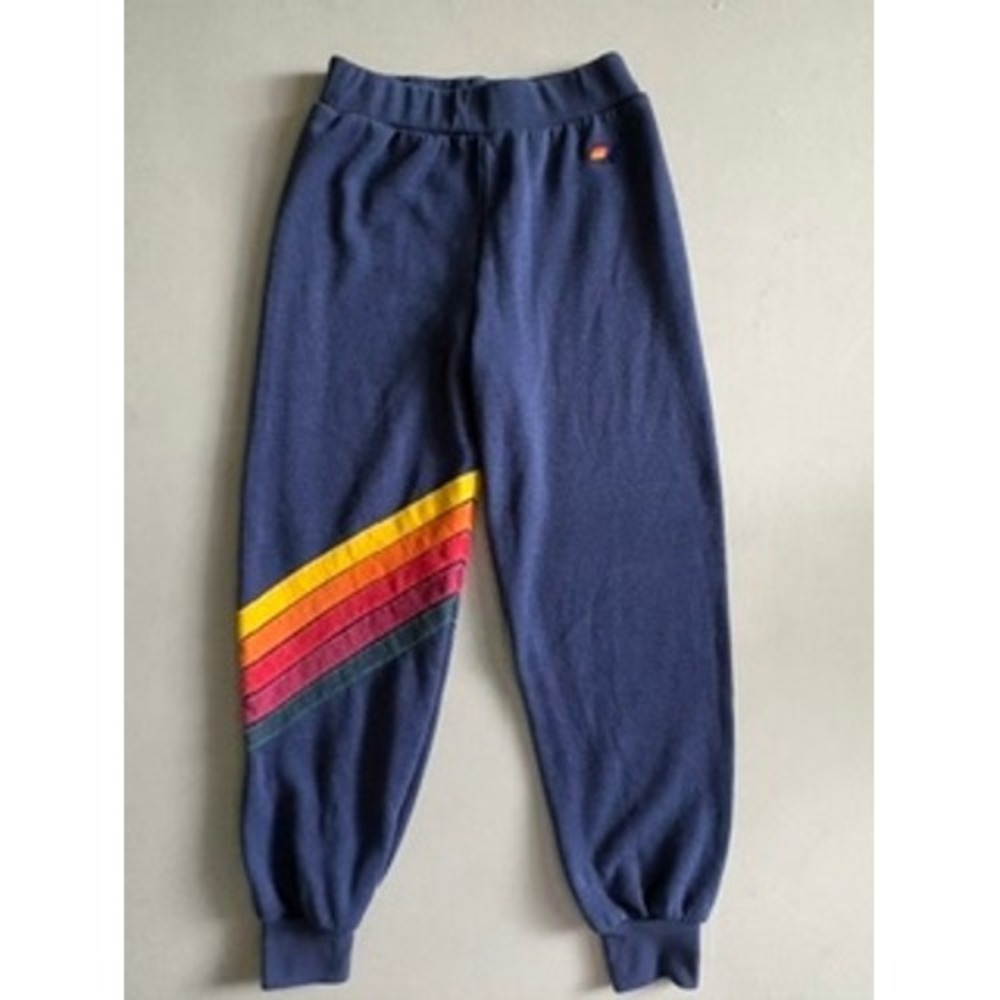 Aviator Nation Kids Navy Blue Rainbow 5 Stripe Sweatpants Joggers Size 10